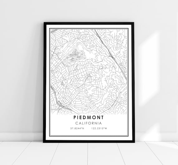 Piedmont California Minimalist Street Map Coordinates Poster