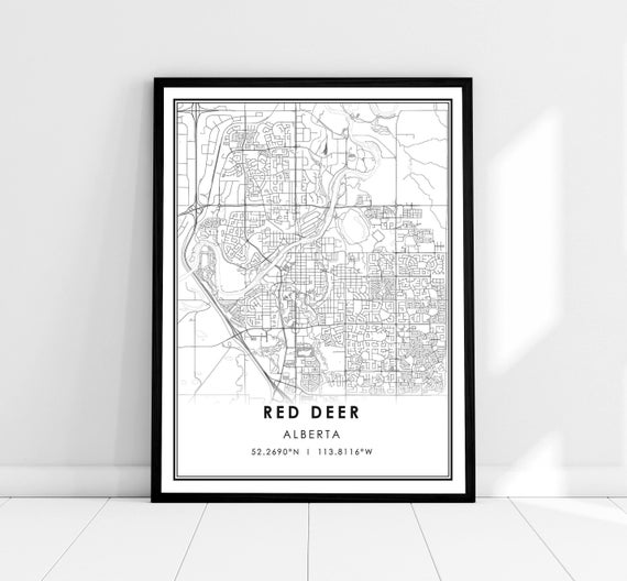 Red Deer Map Print Poster Canvas Alberta City