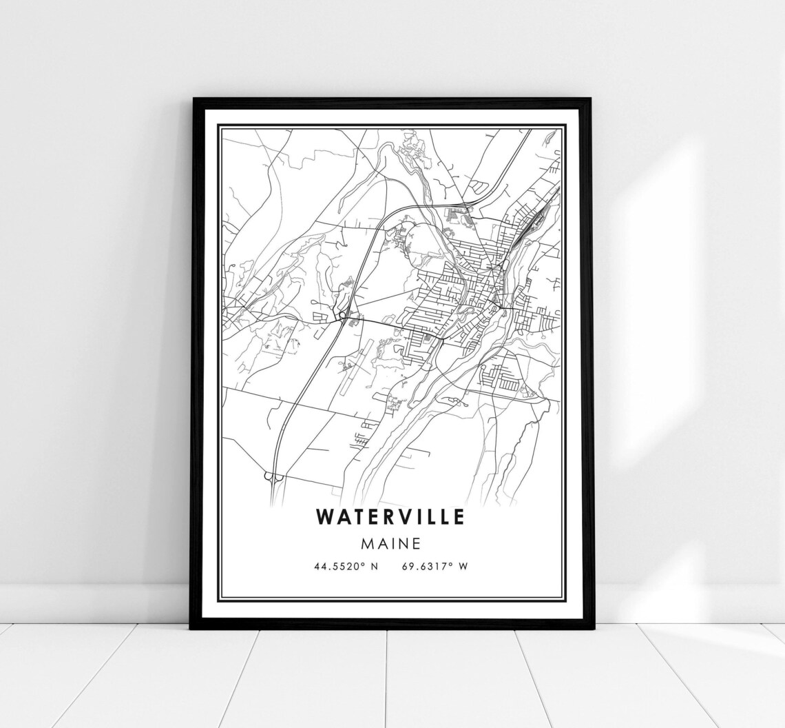 Waterville Map Print, Maine City Travel Poster