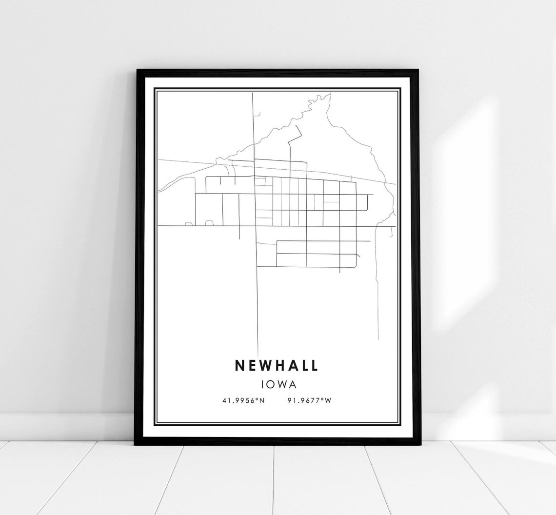 Newhall Iowa Minimalist Street Map Coordinates Wall Decor Poster
