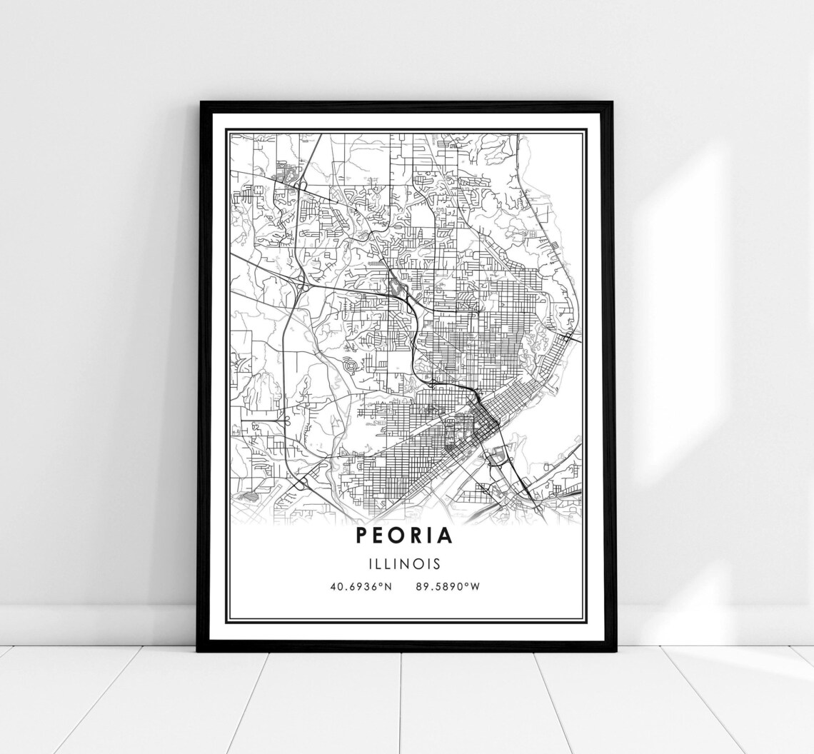 Peoria Map Print Poster, Illinois City Travel