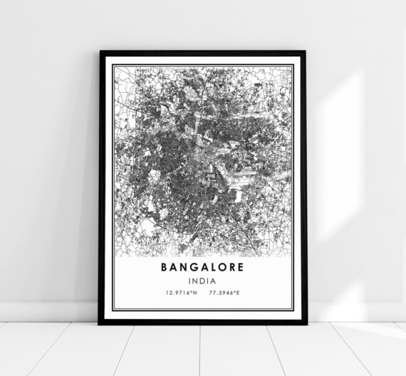 Bangalore India Minimalist Black and White City Map Poster with Coordinates
