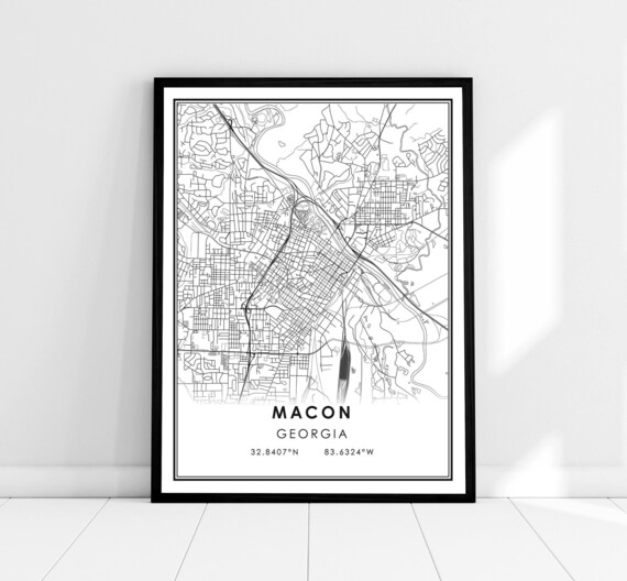 Macon Georgia Minimalist Street Map Black and White Wall Print