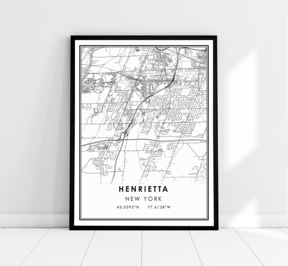 Henrietta New York Minimalist Black and White City Map Poster