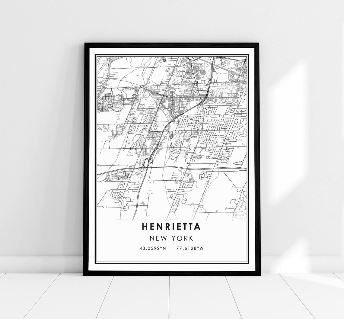 Henrietta New York Minimalist Black and White City Map Poster