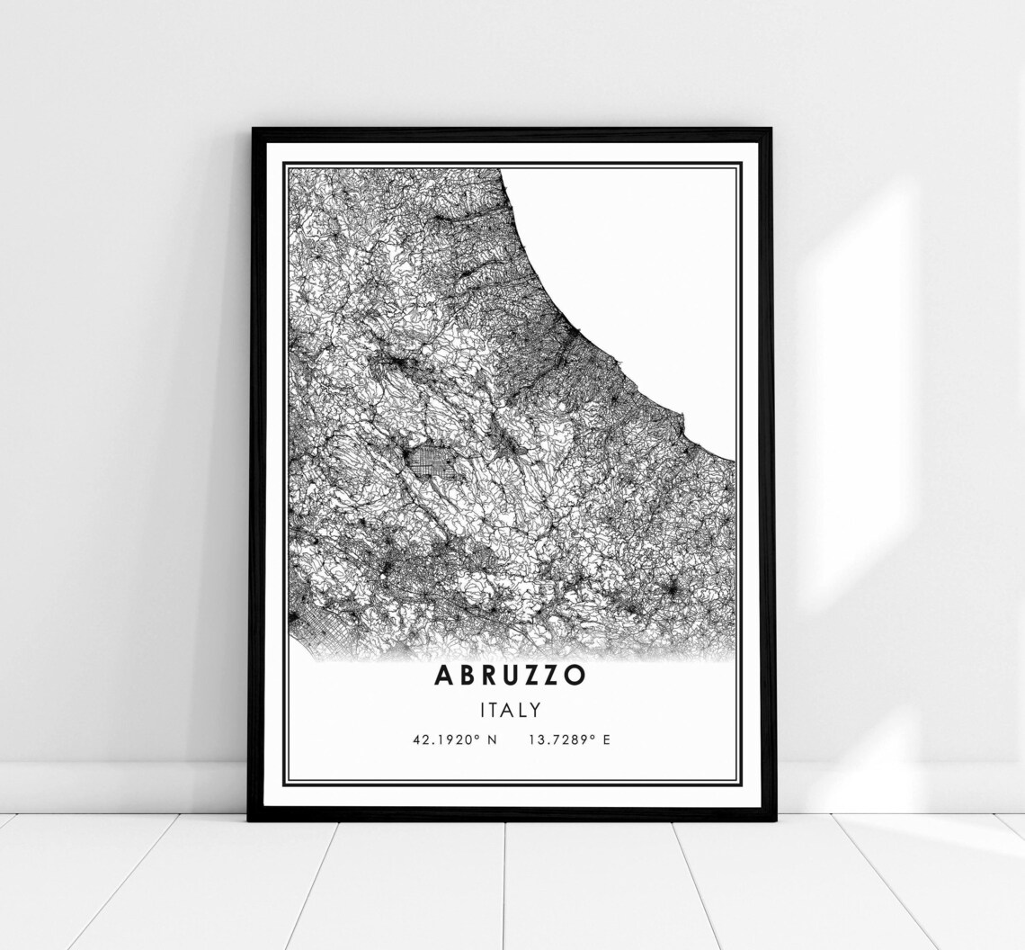 Abruzzo Italy Region Minimalist Black White Street Map Poster