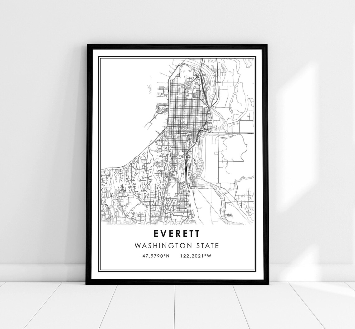 Everett Map Print, Washington City Travel Poster