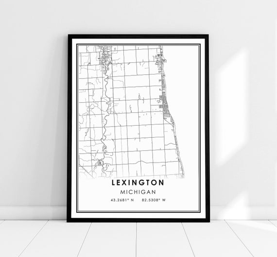 Lexington Map Print Poster, Michigan City Travel Poster