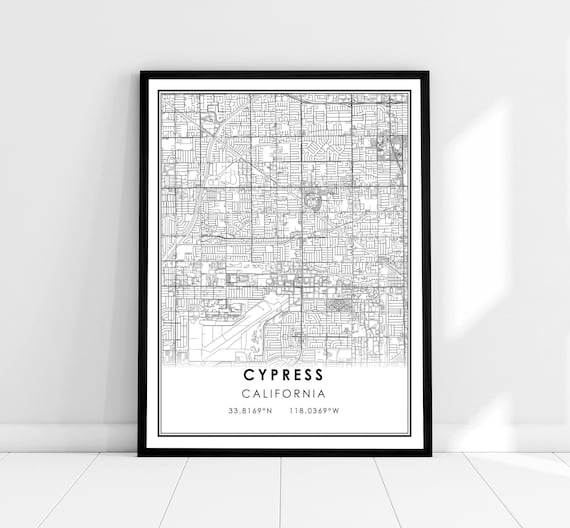 Cypress California Street Map Coordinates Minimalist Monochrome Poster