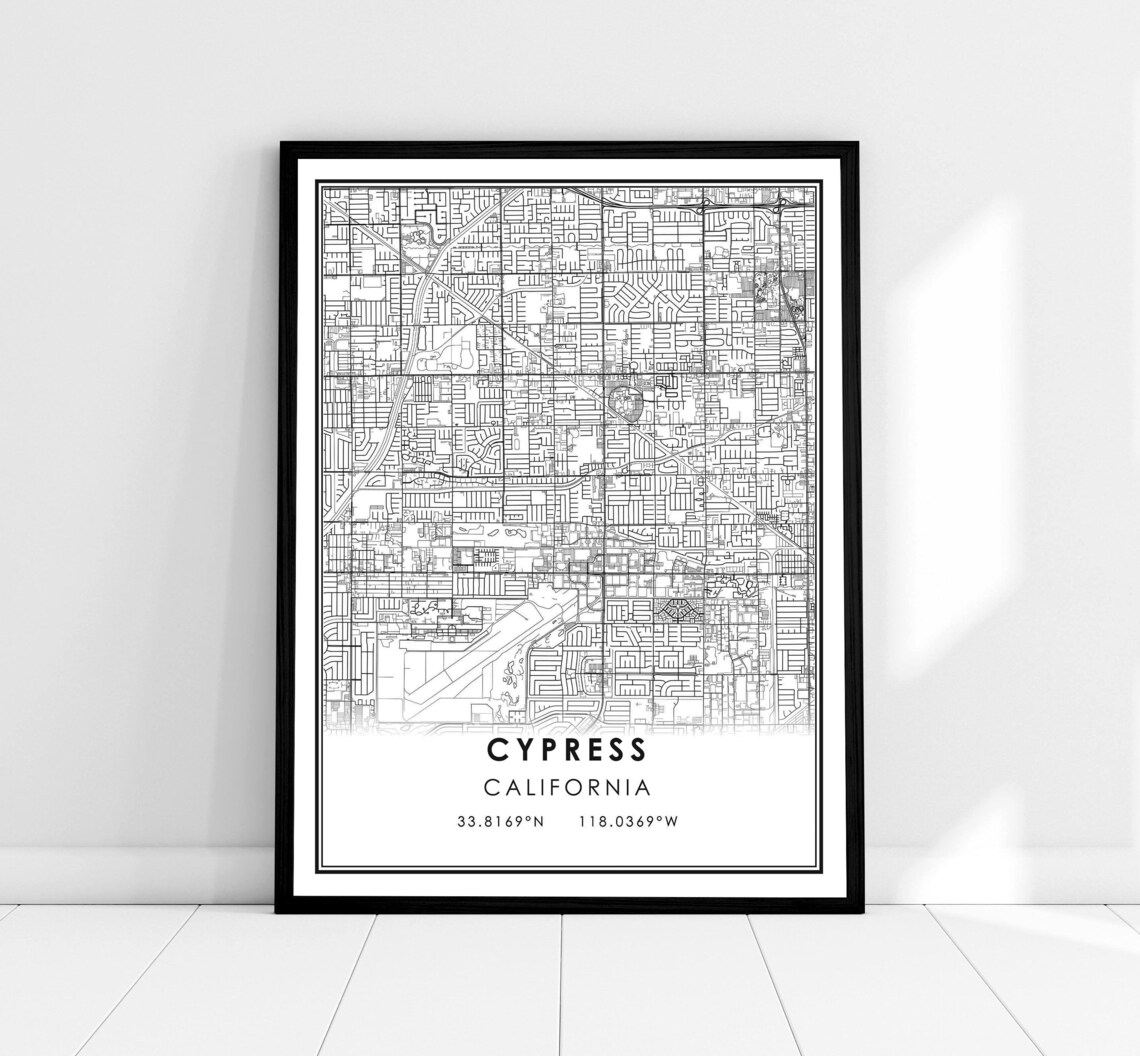Cypress California Street Map Coordinates Minimalist Monochrome Poster