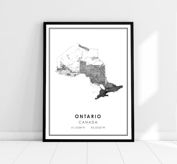 Ontario Canada Province Map Coordinates Minimalist Black Line Art Print