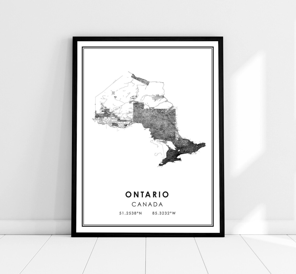Ontario Canada Province Map Coordinates Minimalist Black Line Art Print