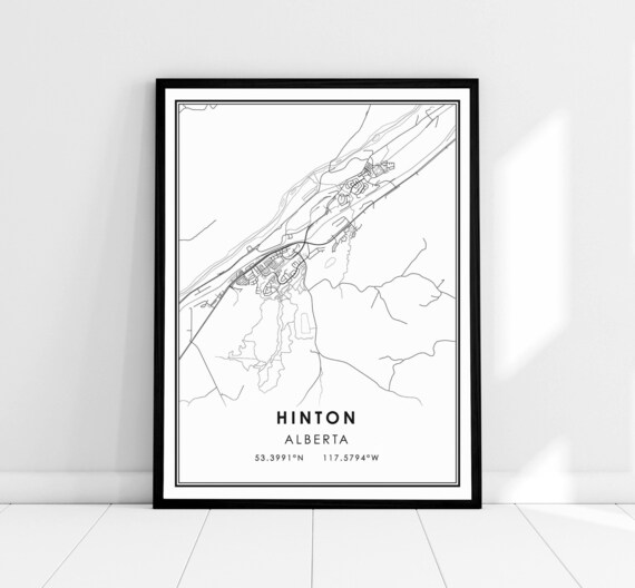 Hinton Alberta Minimalist Street Map Line Art Home Decor Poster