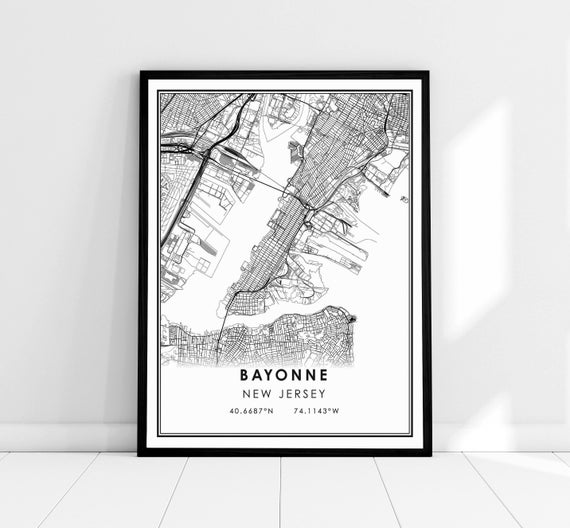 Bayonne, New Jersey Map Poster Print