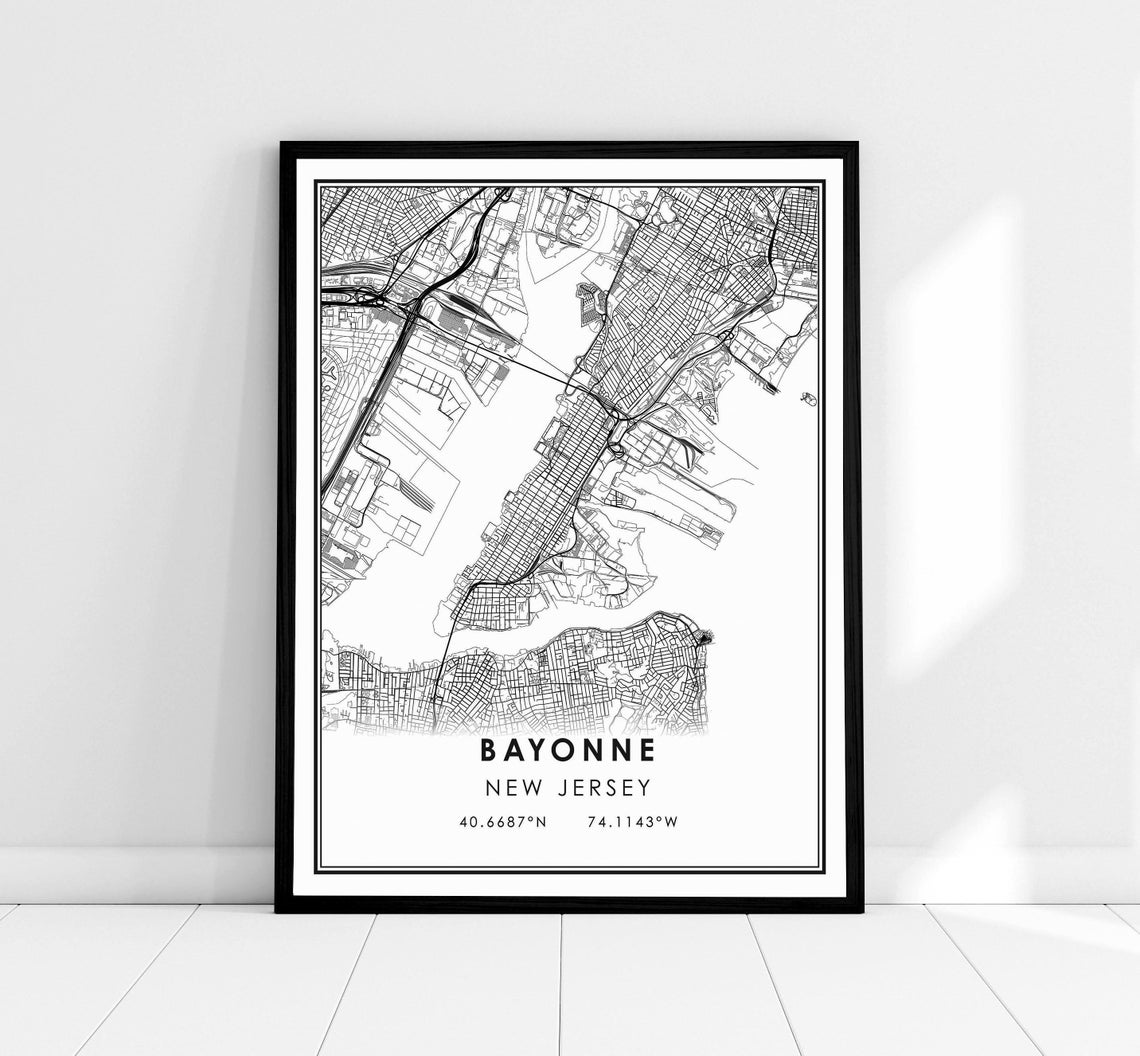 Bayonne, New Jersey Map Poster Print
