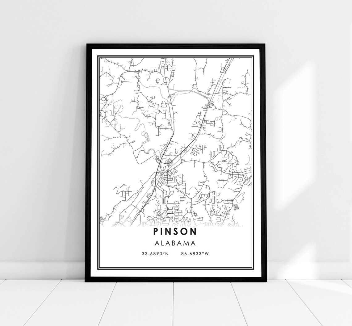 Pinson Alabama Minimalist Street Map Black and White Poster Artwork