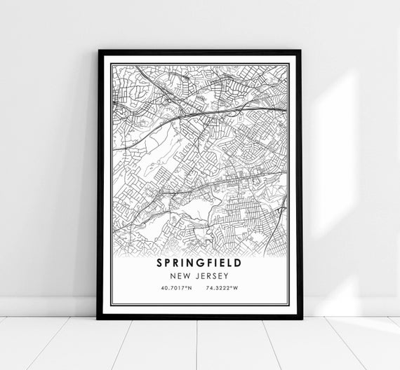Springfield New Jersey Map Print Poster Canvas City