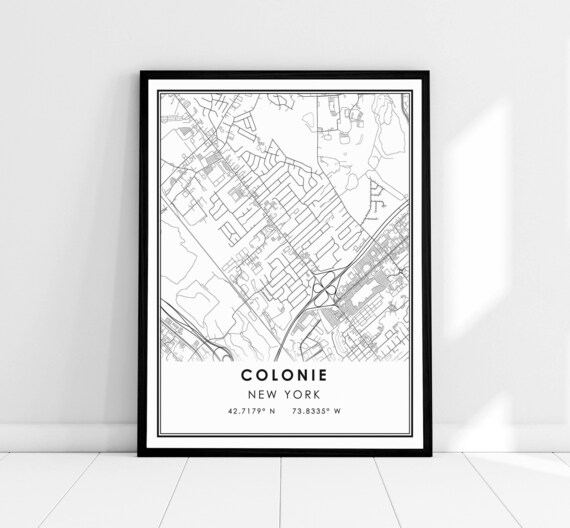 Colonie New York Minimalist Black And White Street Map Poster