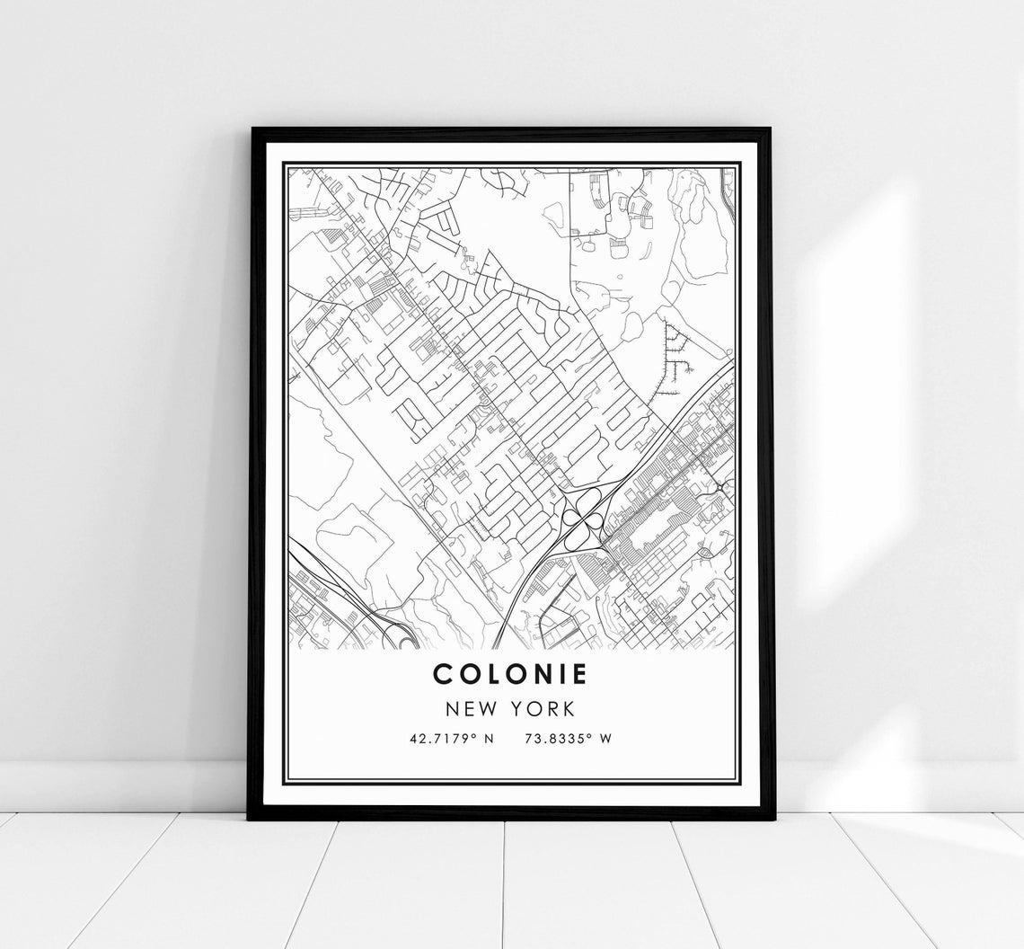 Colonie New York Minimalist Black And White Street Map Poster