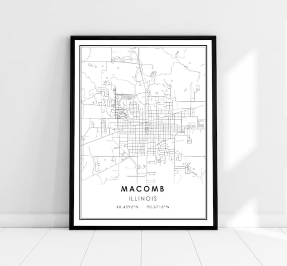 Macomb Illinois Minimalist Black and White City Map Poster with Streets