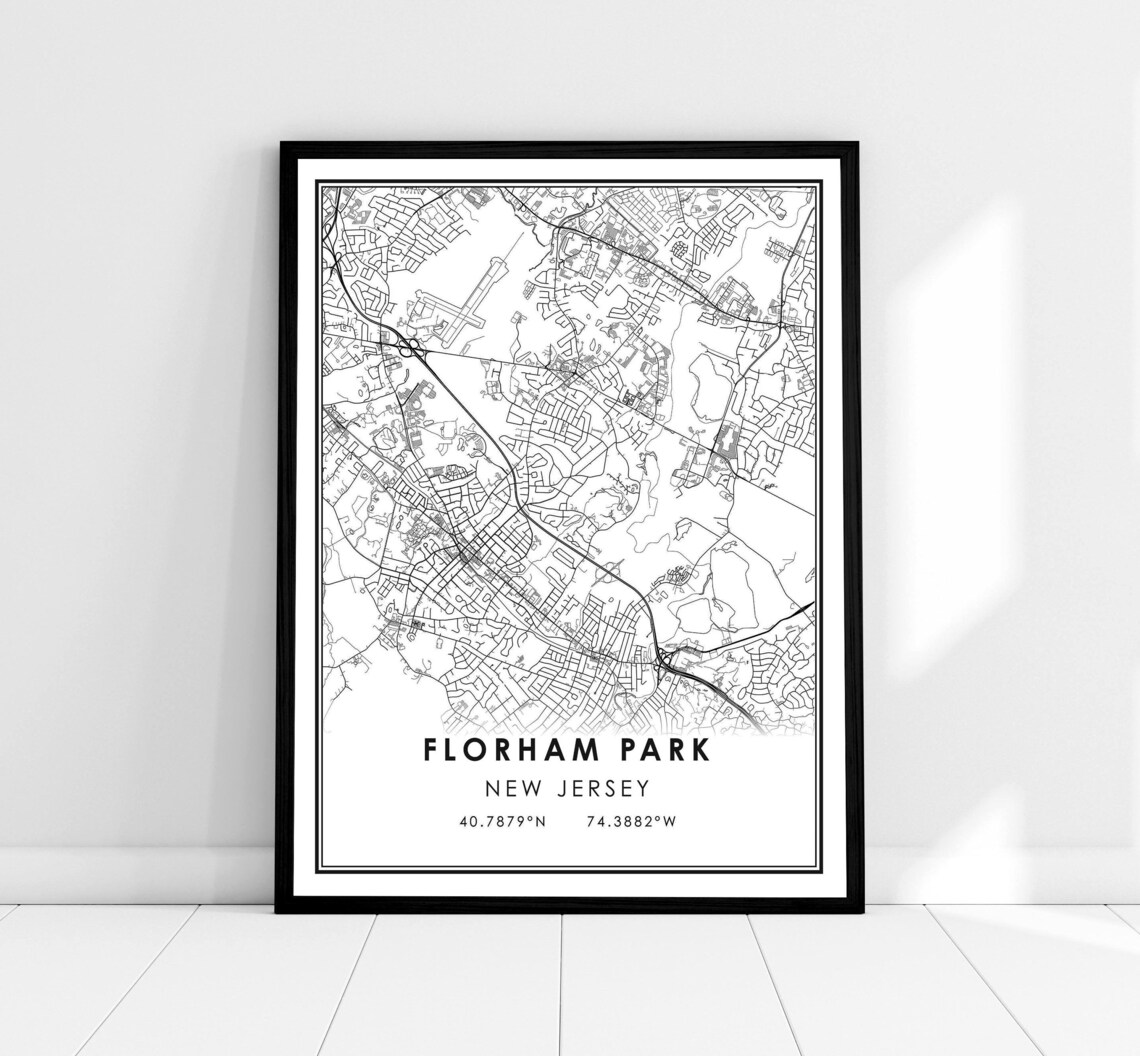 Florham Park New Jersey Minimalist Black and White Street Map Poster