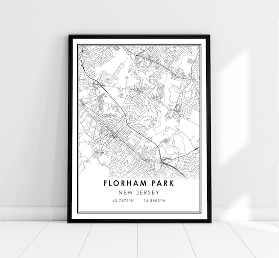 Florham Park New Jersey Minimalist Black and White Street Map Poster