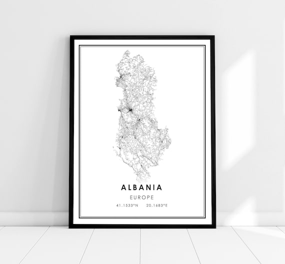 Albania Country Map Travel Poster, Map Print