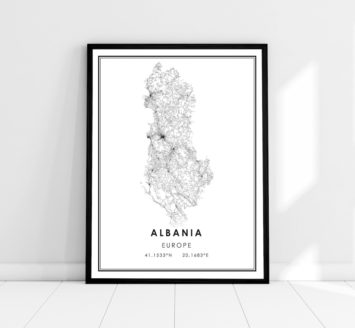 Albania Country Map Travel Poster, Map Print