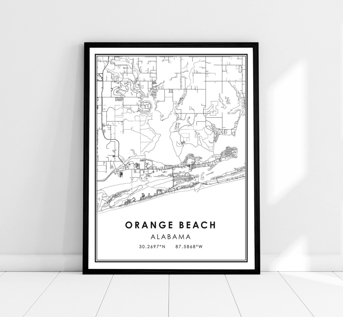 Orange Beach Map Print, Alabama City Travel Poster