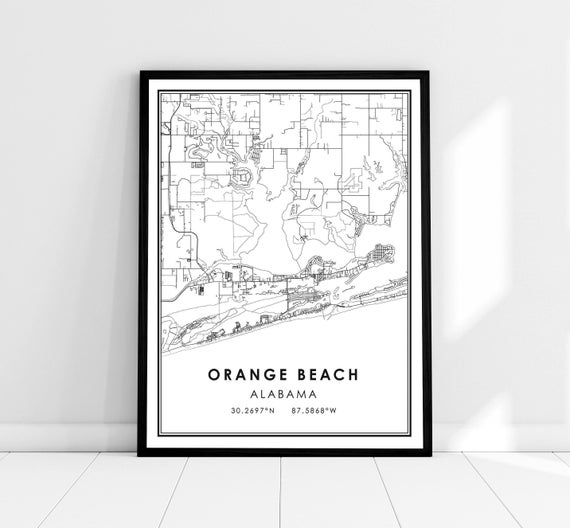 Orange Beach Map Print, Alabama City Travel Poster
