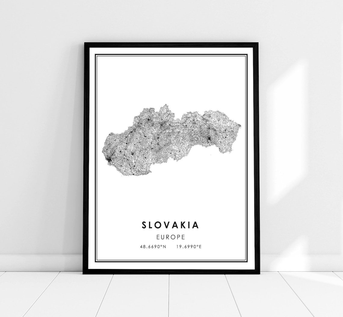 Slovakia Country Map, Travel Poster Print