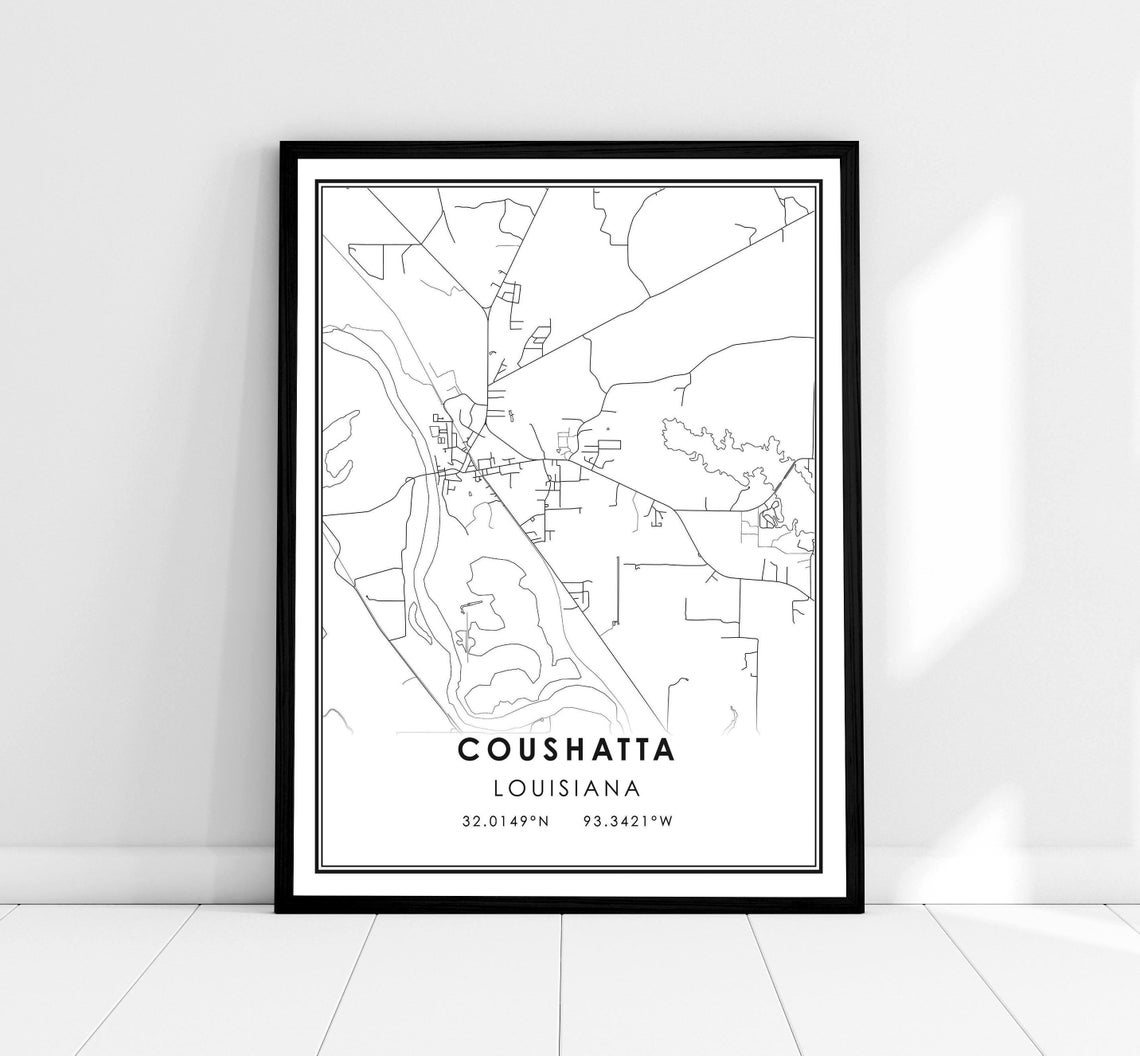 Coushatta Louisiana City Street Map with GPS Coordinates Poster