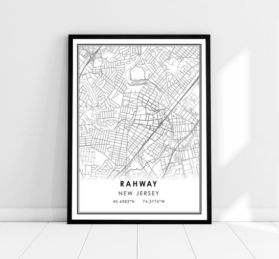 Rahway Map Print Poster Canvas New Jersey City