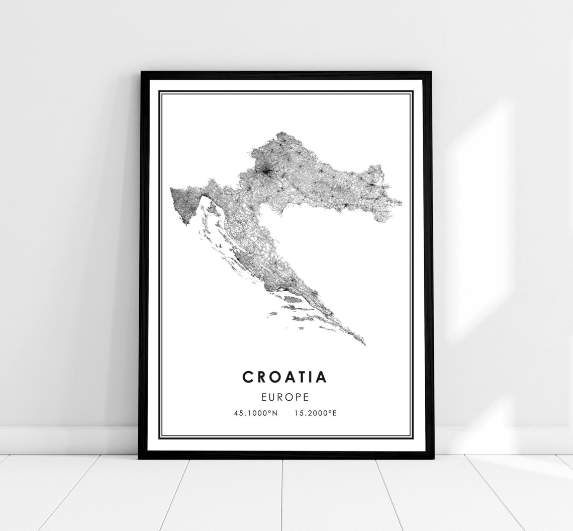 Croatia Country Map Travel Poster, Road Map Print