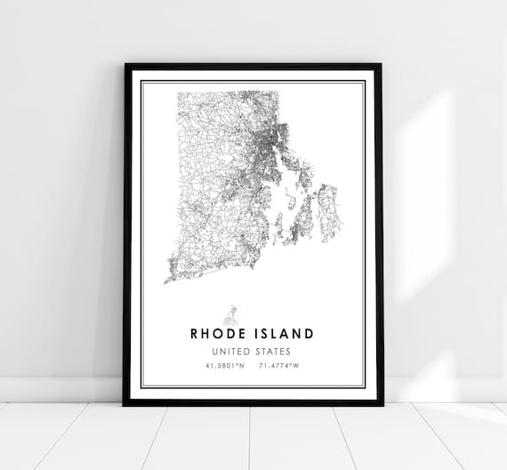 Rhode Island US Map Art Print, Travel Poster