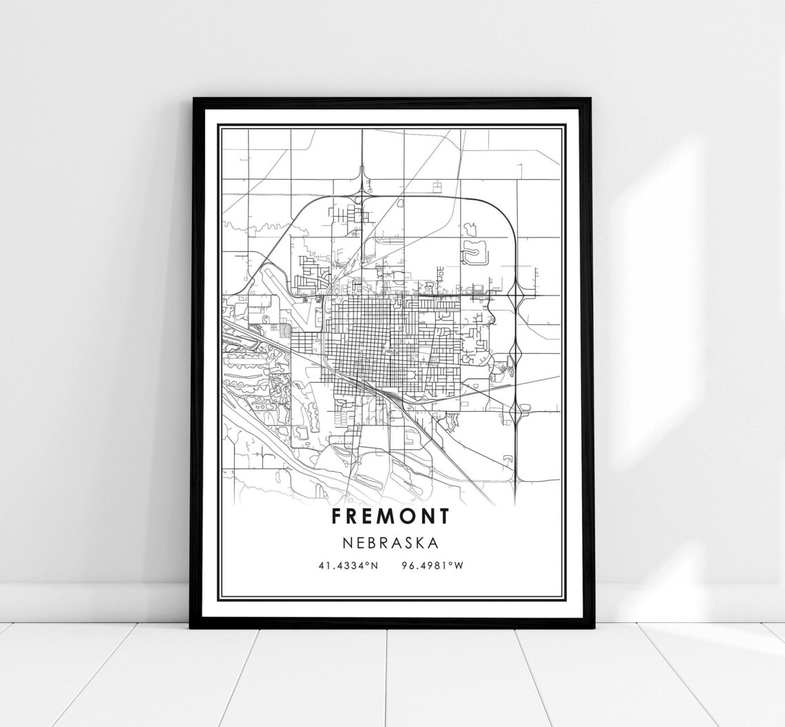 Fremont Nebraska Minimalist Monochrome Street Map City Poster Decor