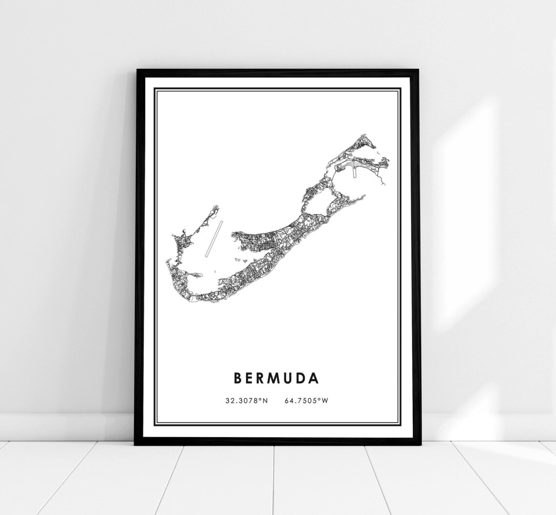Bermuda Map Poster Print, Travel Wall Art