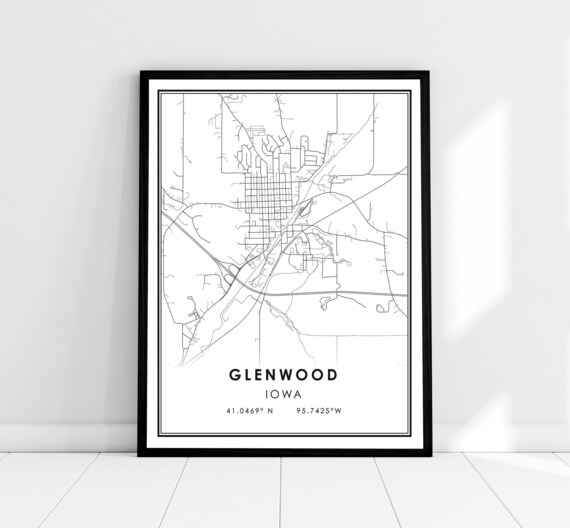 Glenwood Iowa Minimalist Street Map Poster With GPS Coordinates