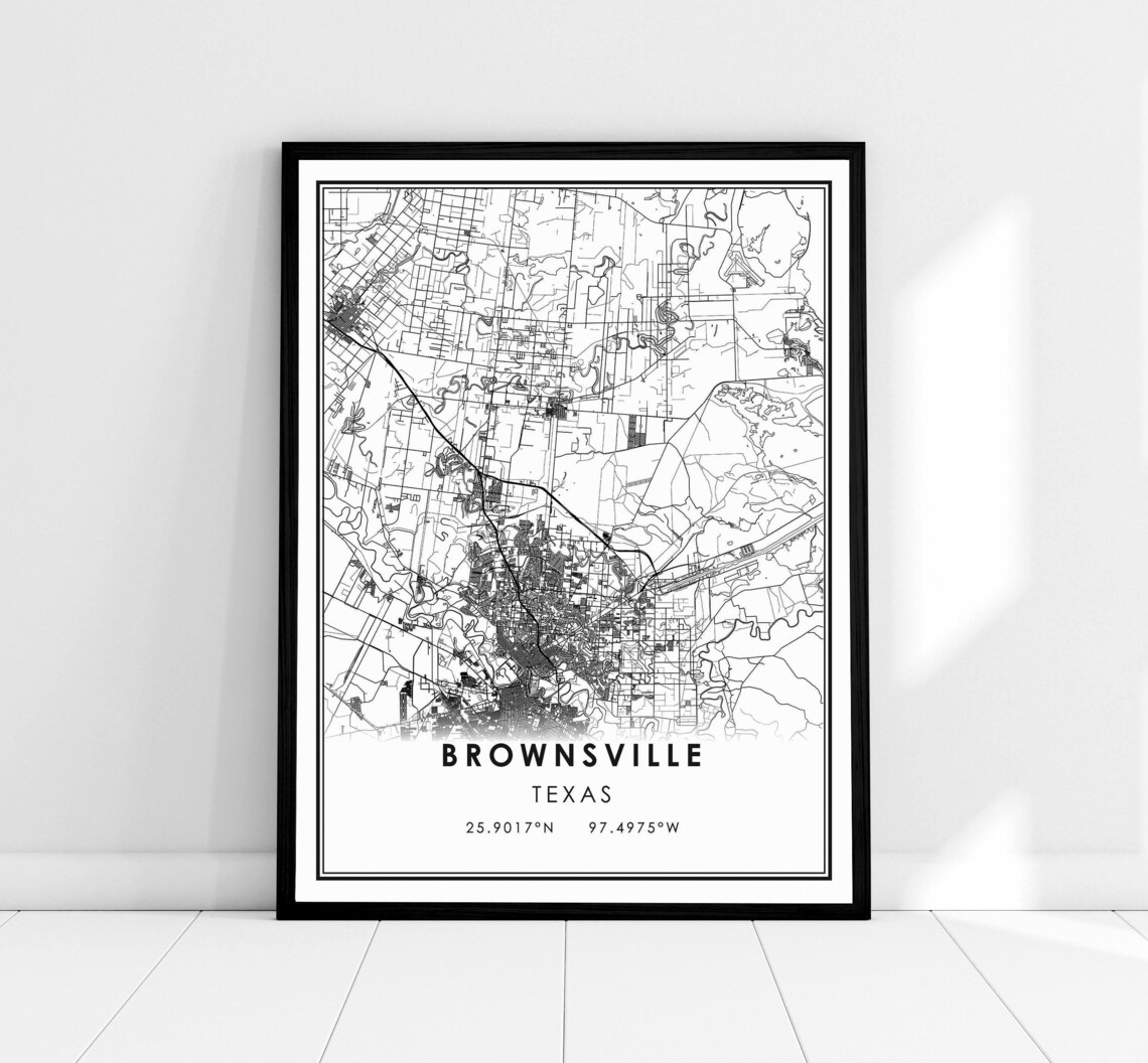 Brownsville Texas Map Poster, City Travel Art