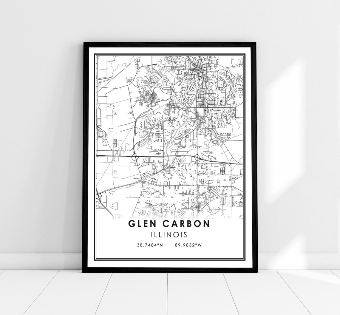 Glen Carbon Illinois Minimalist Line Street City Map Travel Poster
