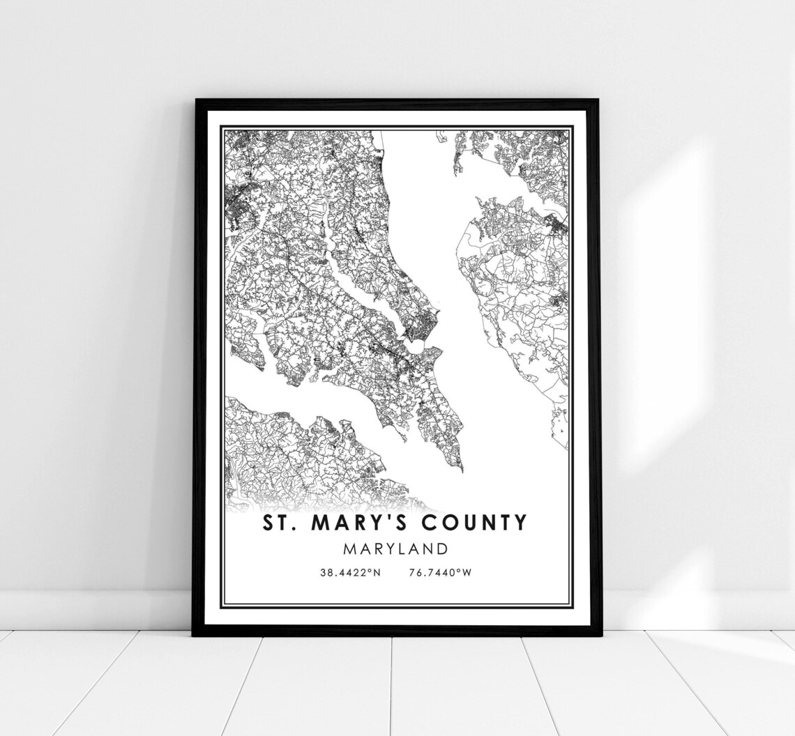 St Marys Map Print, Maryland City Travel Poster