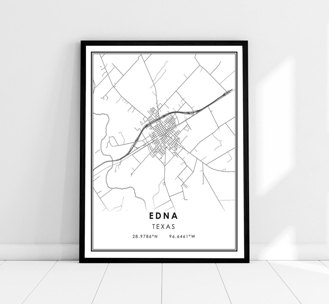 Edna Texas Small Town City Street Map Modern Minimalist Poster