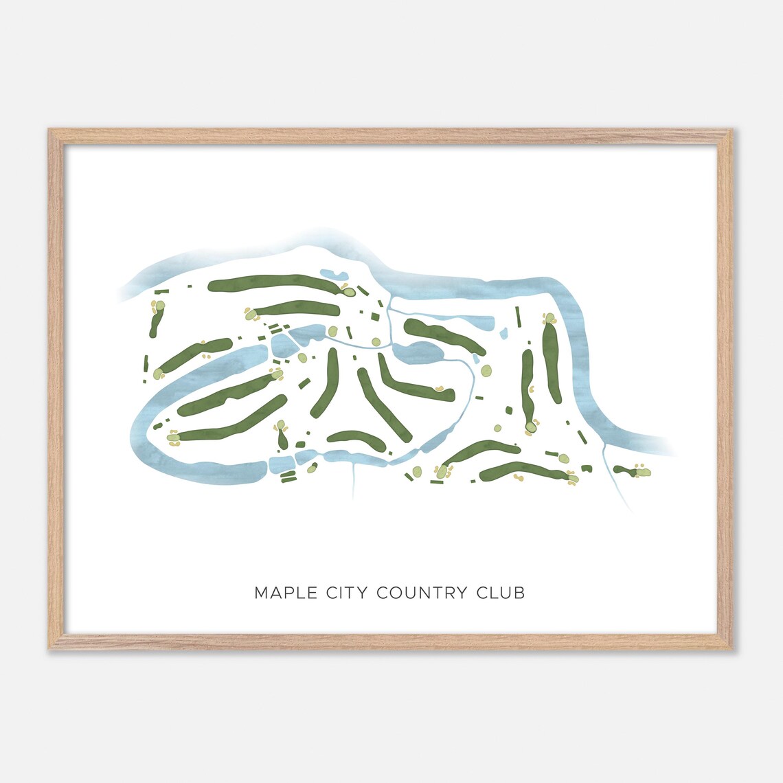 Maple City Country Club Modern Minimalist Watercolor Golf Map Poster