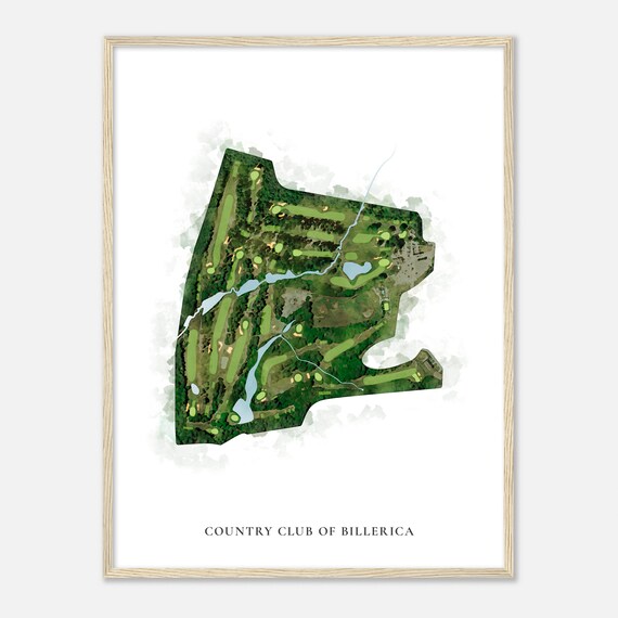 Country Club Of Billerica Massachusetts Classic Watercolor Map Golfer Gift Golf Wall Art Golf Poster Print Course Layout