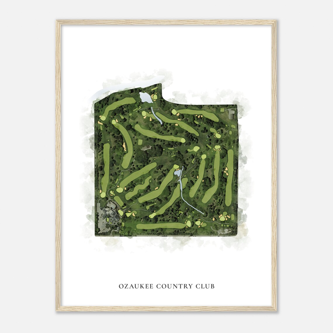 Ozaukee Country Club Classic Aerial Watercolor Map Golfer Gift Poster
