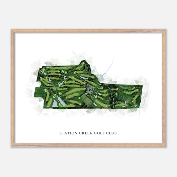 Station Creek Golf Club Classic Watercolor Course Layout Map Poster