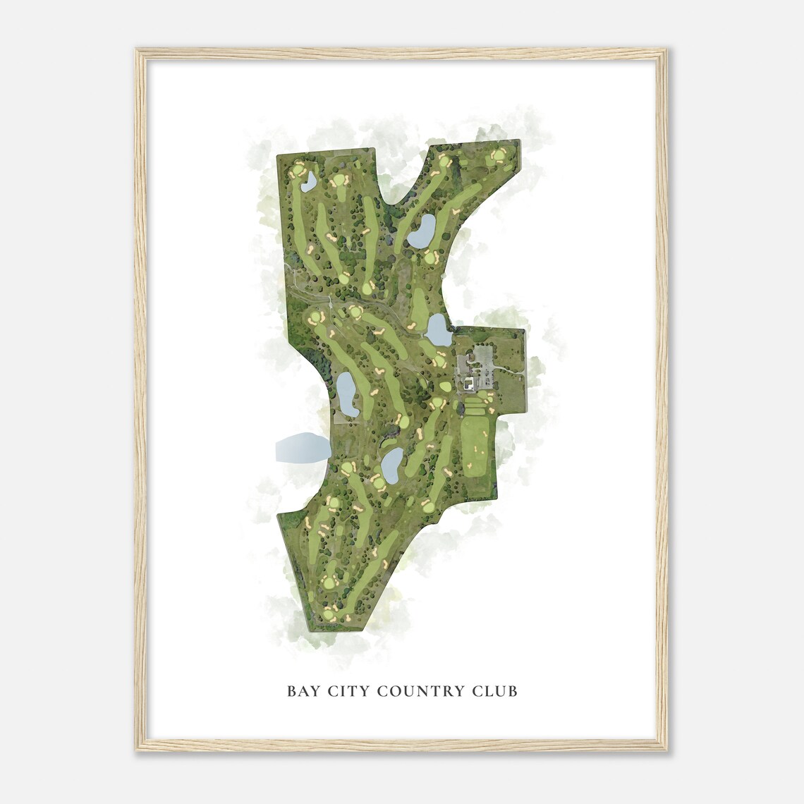 Bay City Country Club Watercolor Style Golf Course Map Poster - Image 2