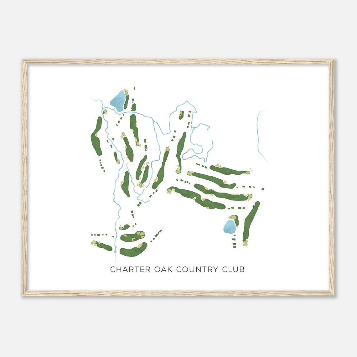 Charter Oak Country Club Modern Watercolor Golf Course Map Art Poster