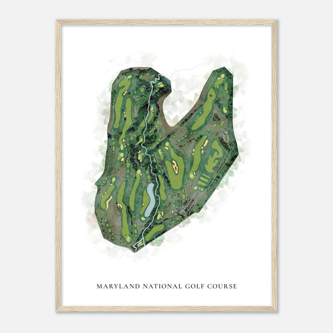 Maryland National Golf Course Classic Watercolor Golf Map Poster