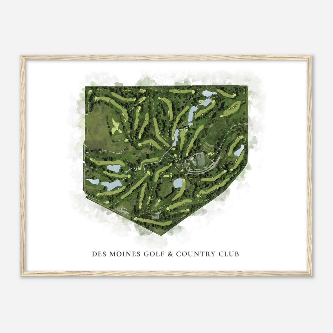 Des Moines Golf Country Club Iowa Classic Watercolor Map Poster - Image 2